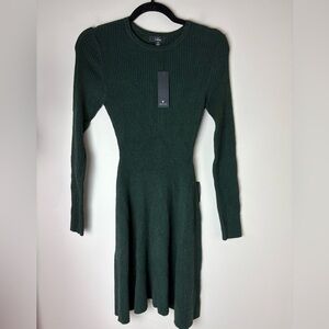 Lulus A-Line Skater Dress Womens M Green Rib Knit Stretch Casual Career NWT